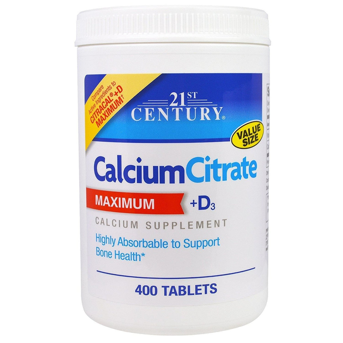21st Century Calcium Citrate + D3 Tablets - 800 Count (2 Pack)
