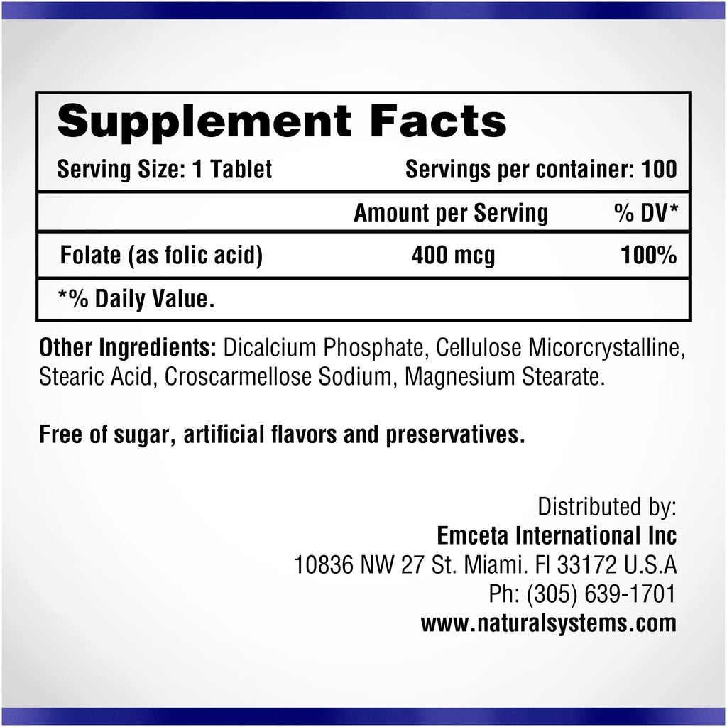 Natural Systems Folic Acid 400 mcg Prenatal Vitamin - 100 Tablets - image 2