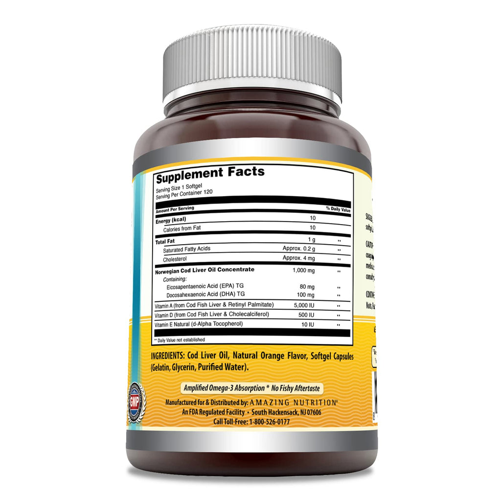 Amazing Nutrition Omega Norwegian Cod Liver Oil 1000 mg - 120 Softgels - image 2