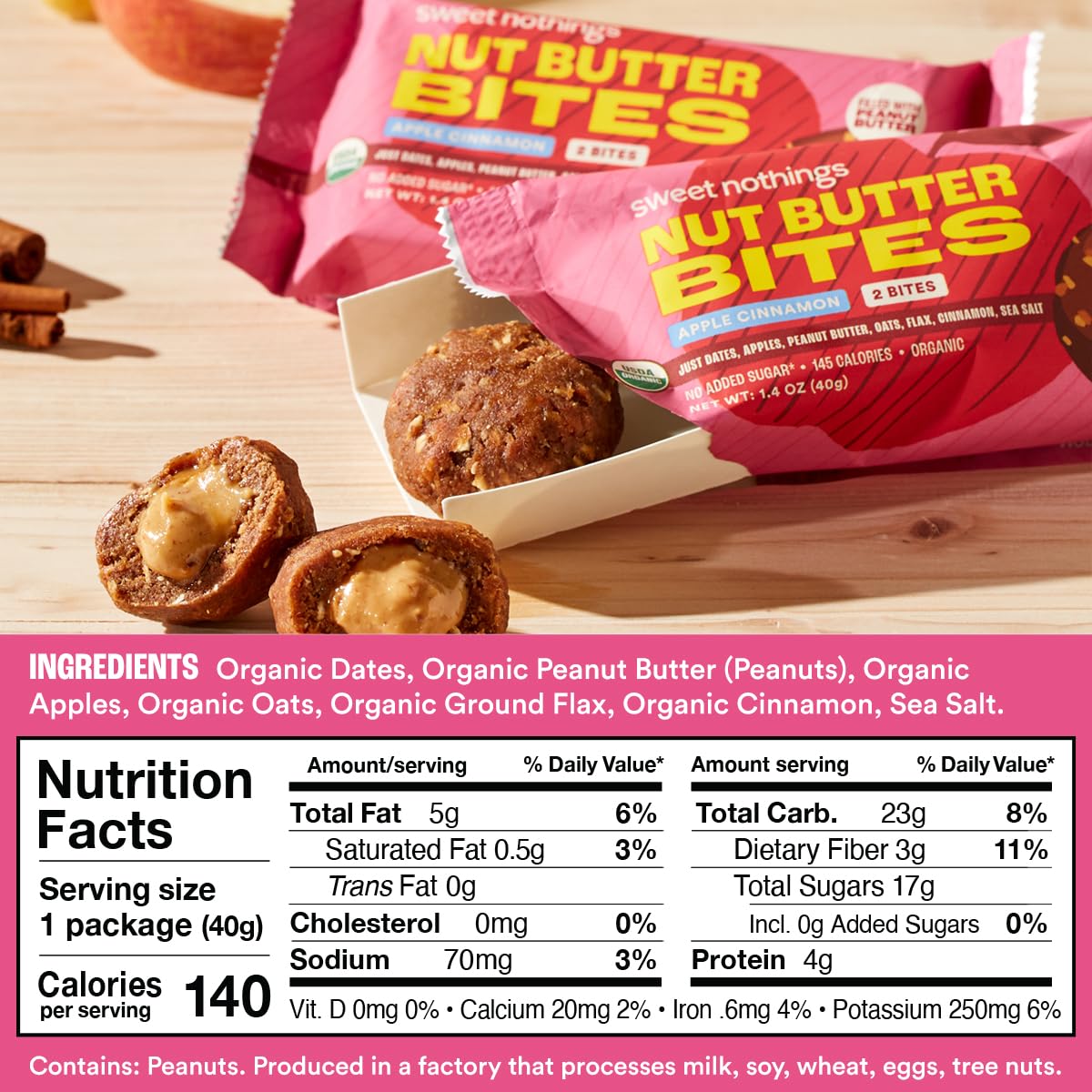 Sweet Nothings, USDA Organic Nut Butter Bites Protein Bar,Nut & Date