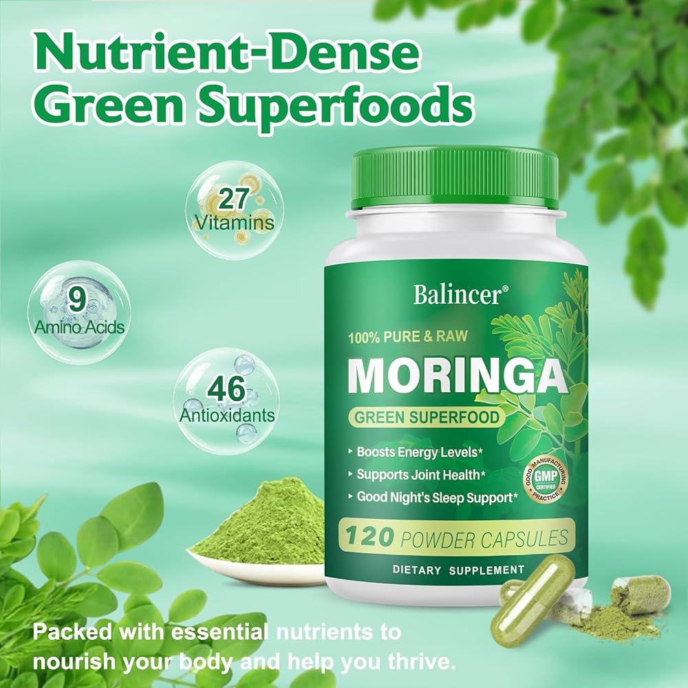 Balincer Moringa Capsules Natural Green Superfood - 120 Vegetarian Capsules - image 3