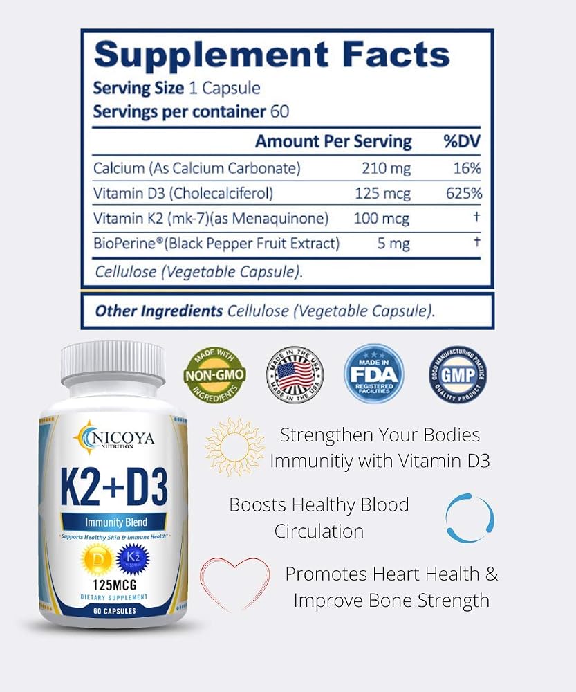 Nicoya Nutrition Vitamin K2 D3 5000 IU Supplement - 60 Softgels - image 2