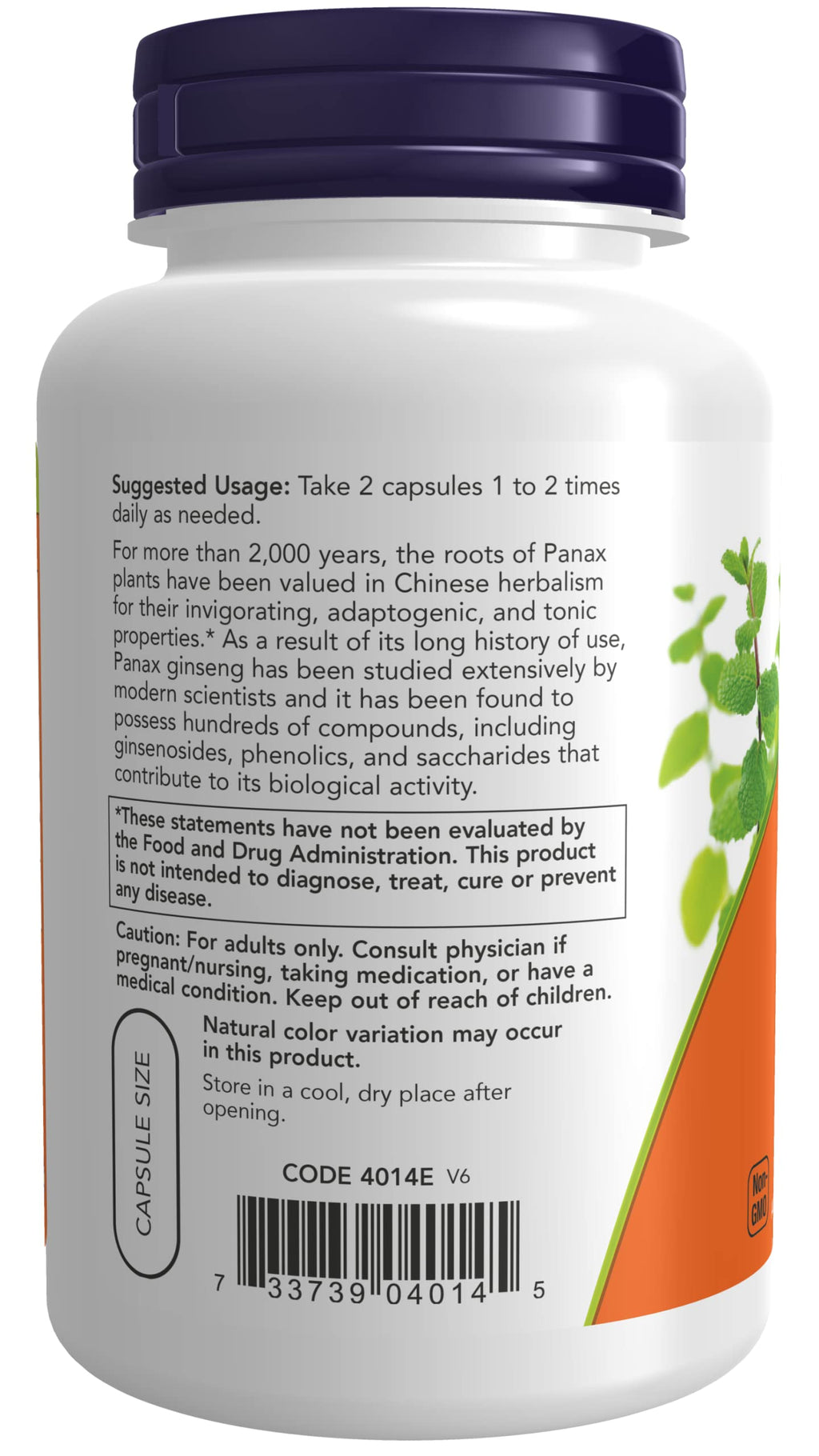 NOW Foods Panax Ginseng 500 mg - 250 Vegetarian Capsules - image 3