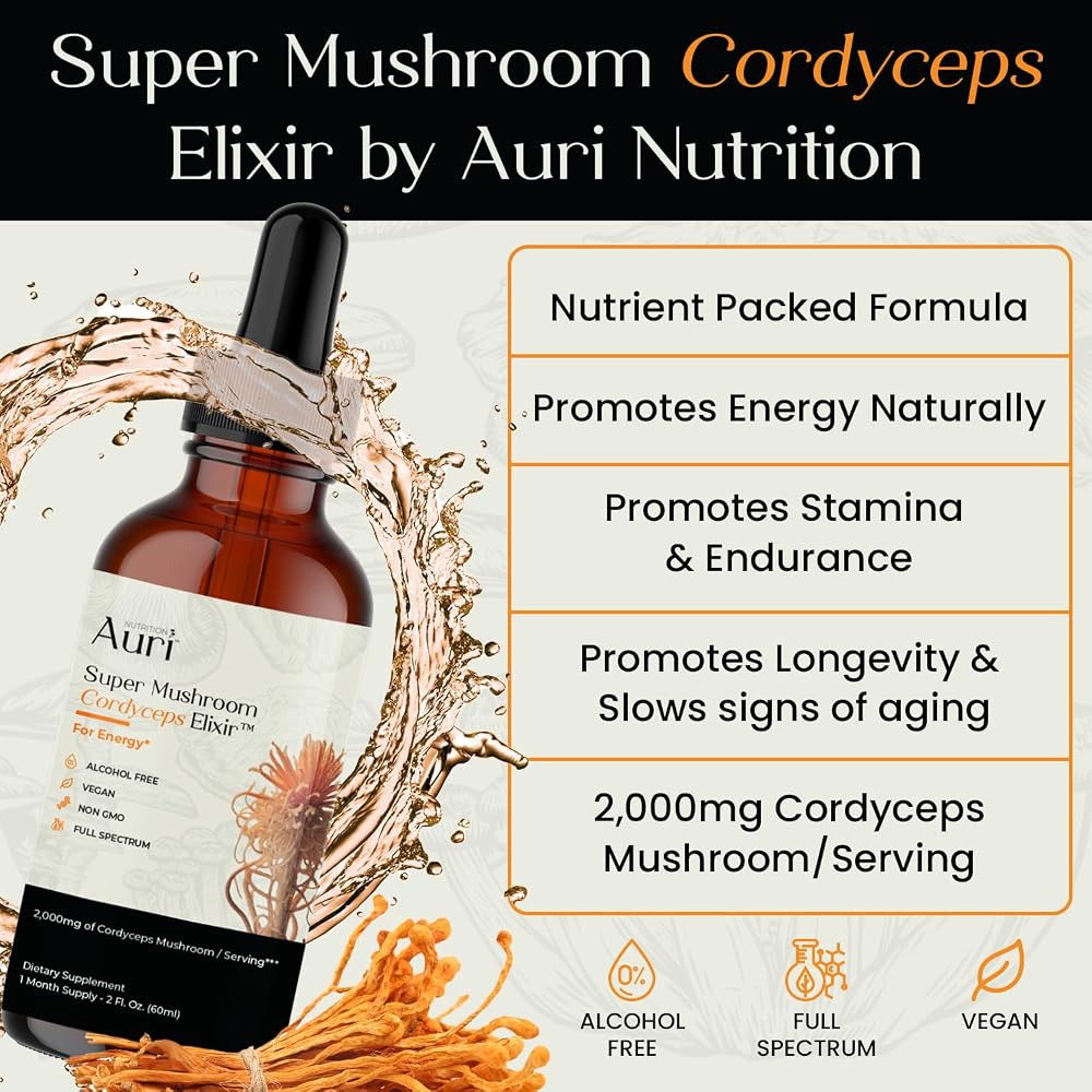 Auri Super Mushroom Cordyceps Elixir for Stamina - 60 ml - image 3