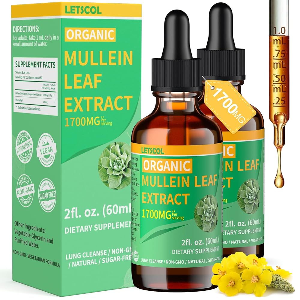 LETSCOL Organic Mullein Drops for Lung Cleanse