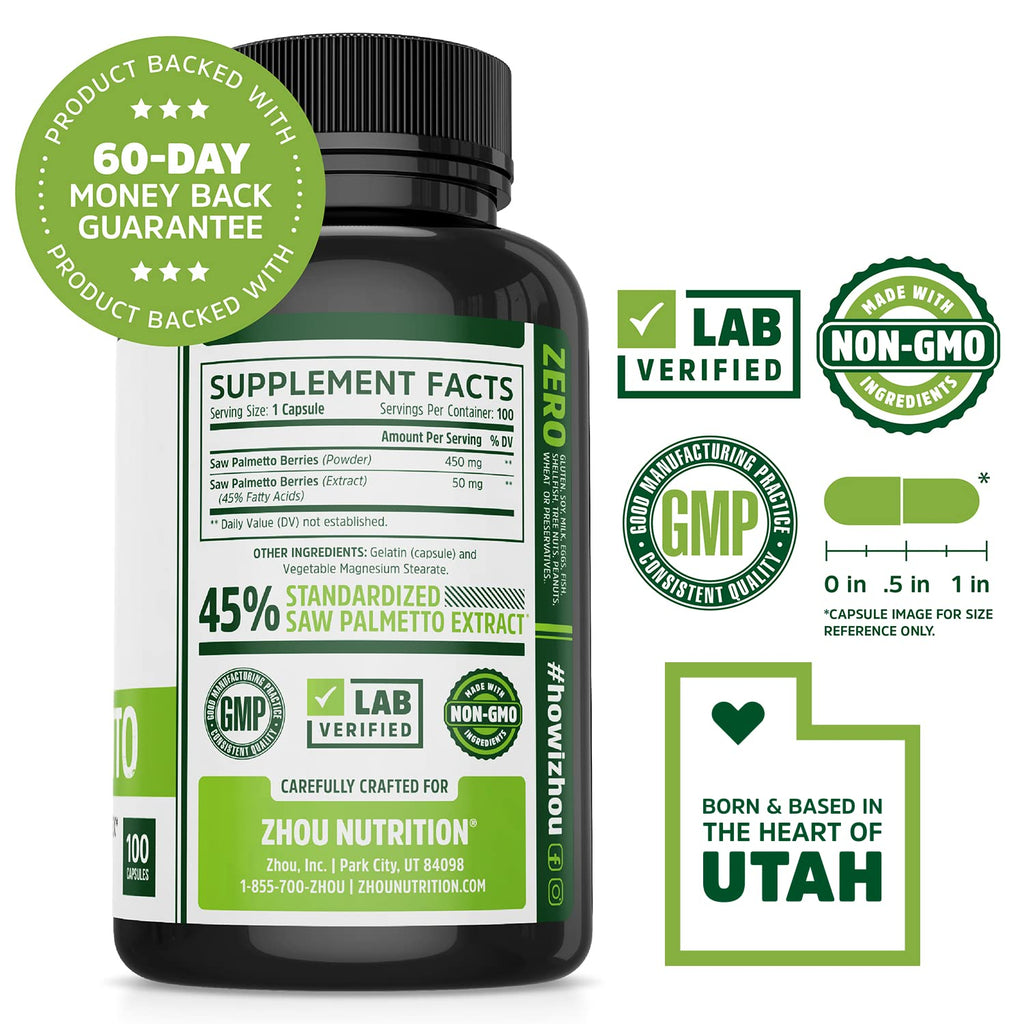 ZHOU Saw Palmetto Supplement for Men - 100 Vegetarian Capsules - image 2