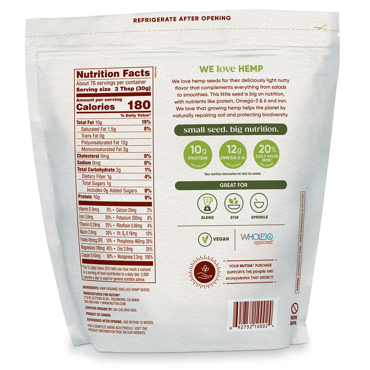 Nutiva Organic Raw Shelled Hemp Seeds - 48 Ounce - image 3