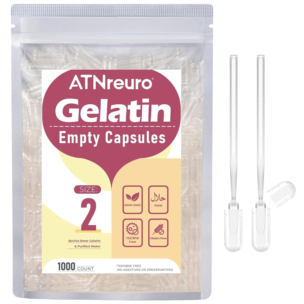 ATNreuro Size 2 Empty Gelatin Capsules - 1000 Count