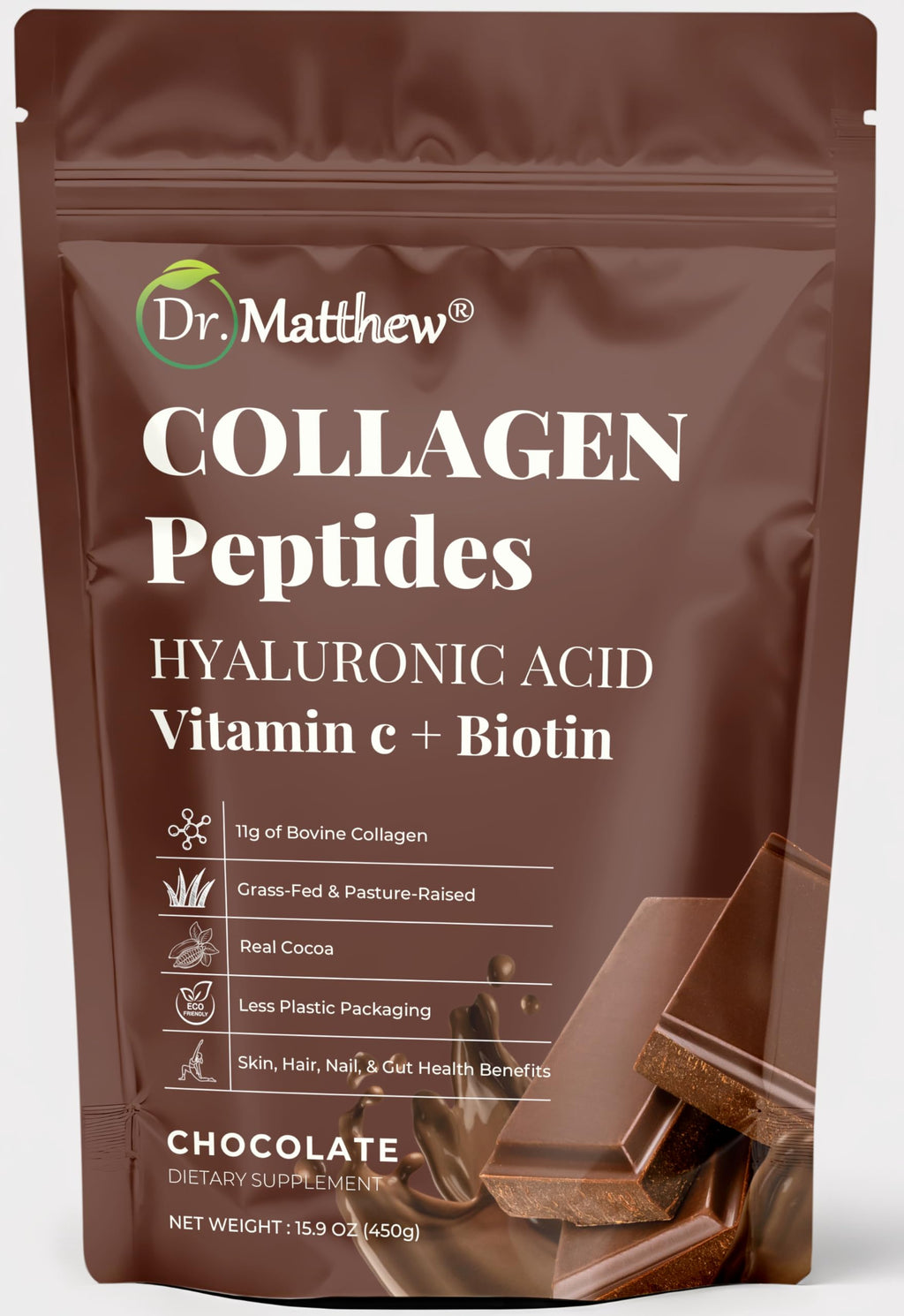 Dr. Matthew Chocolate Collagen Powder with Hyaluronic Acid - 15.9 oz