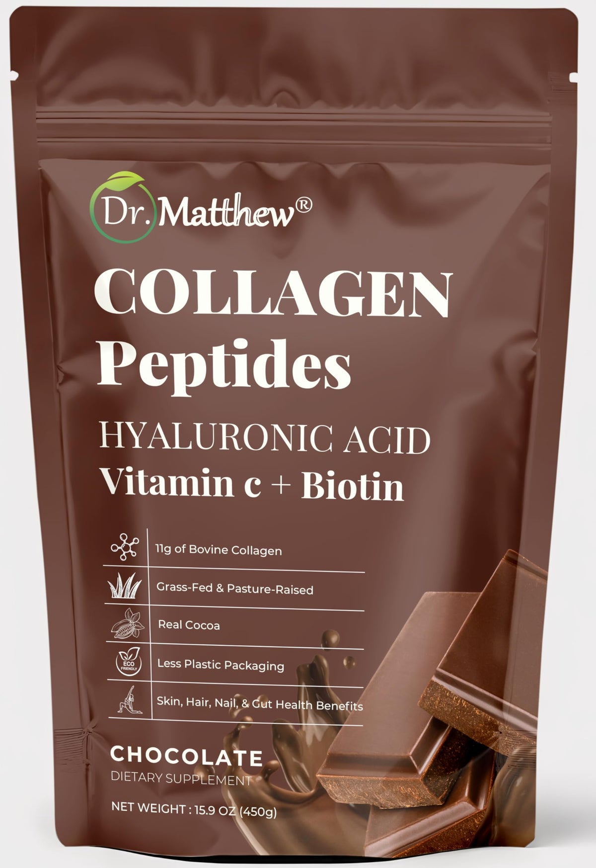 Dr. Matthew Chocolate Collagen Powder with Hyaluronic Acid - 15.9 oz