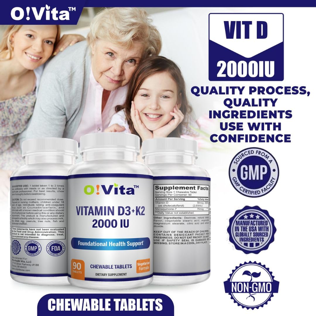 O!VITA Vitamin D3 + K2 2000 IU Chewable Tablets - 90 Count - image 3