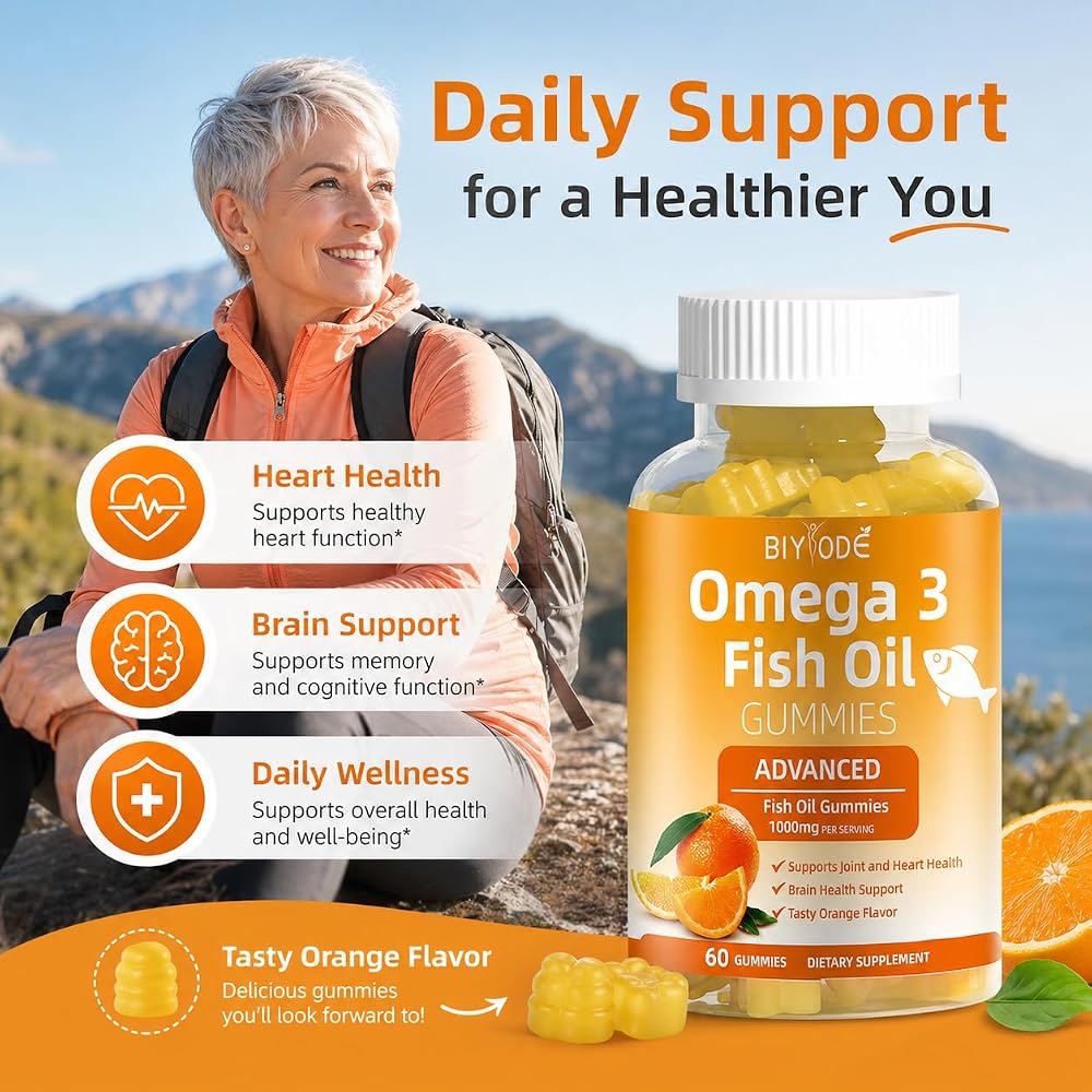 BIYODE Omega-3 Fish Oil 1000mg Gummies Heart & Brain Support - 60 Gummies - image 3