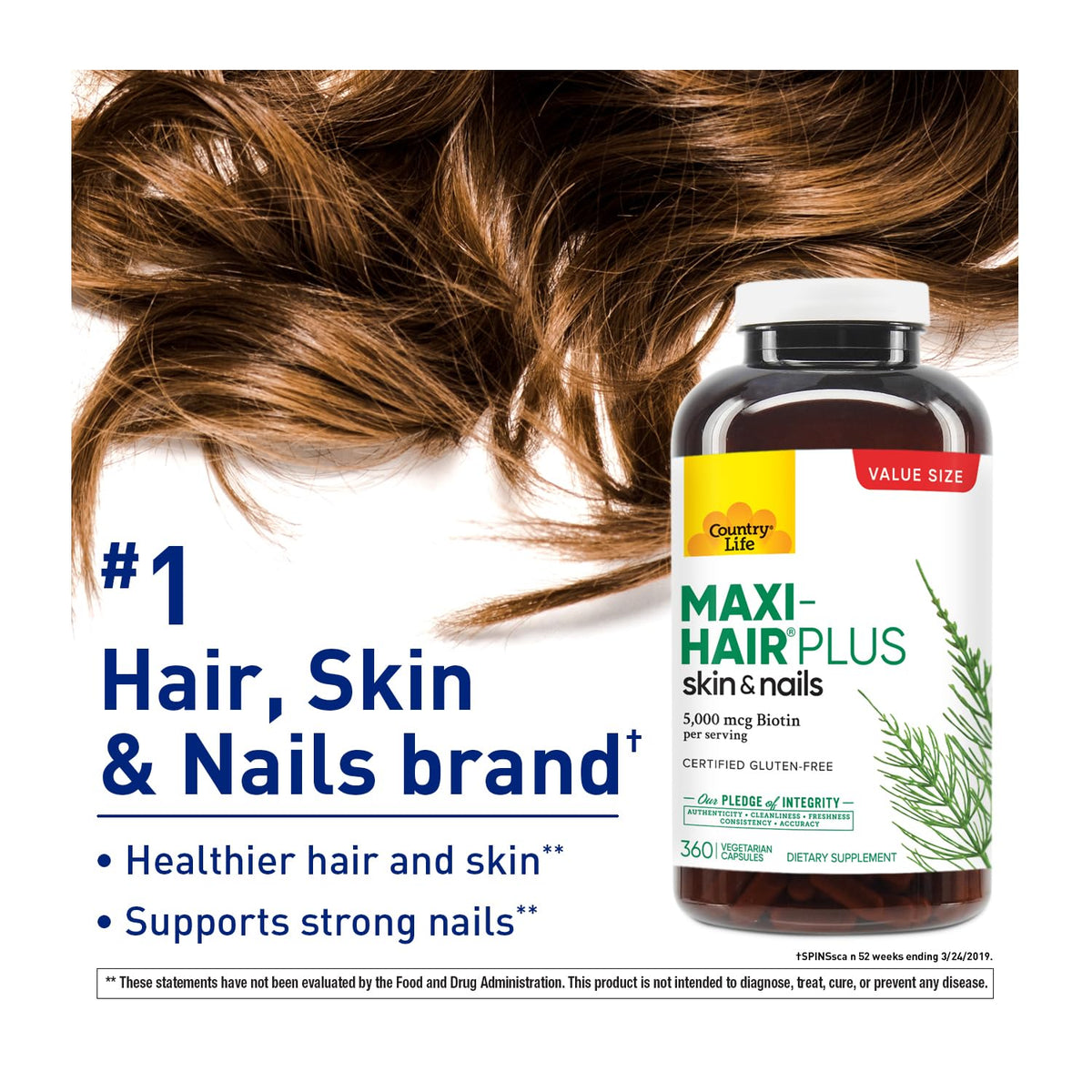 Country Life Maxi-Hair Plus 5000 mcg Biotin - 360 Vegetarian Capsules - image 2