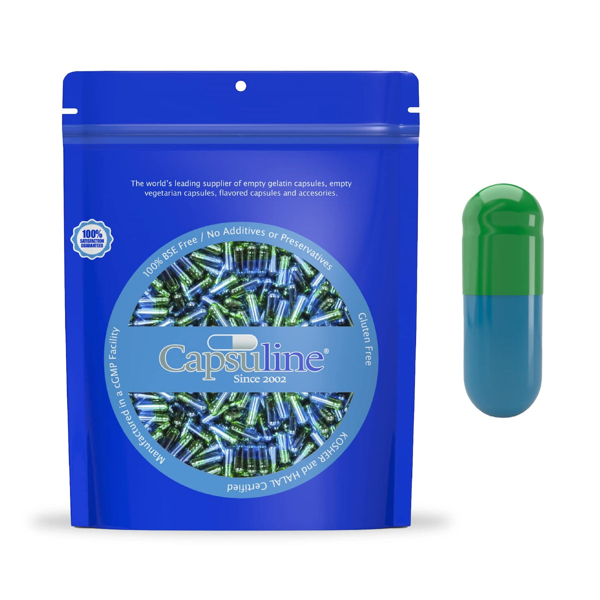 Capsuline Colored Size 3 Empty Gelatin Capsules Green/Blue