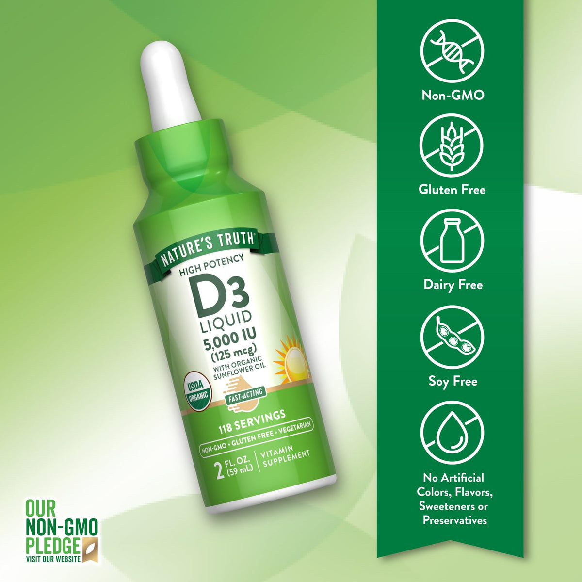 Nature's Truth Vitamin D3 Liquid 5000 IU - 2 fl oz - image 3
