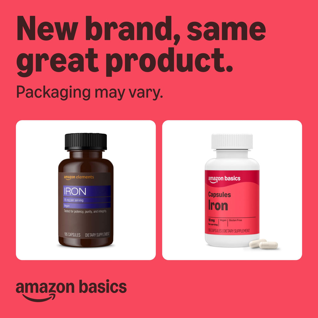 Amazon Basics Iron 18mg for Energy Support - 195 Capsules - image 2