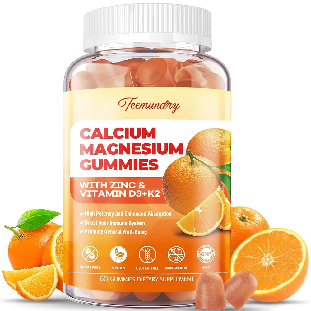 Tcemundry Calcium Magnesium Zinc Gummies with Vitamin D3 & K2 - High