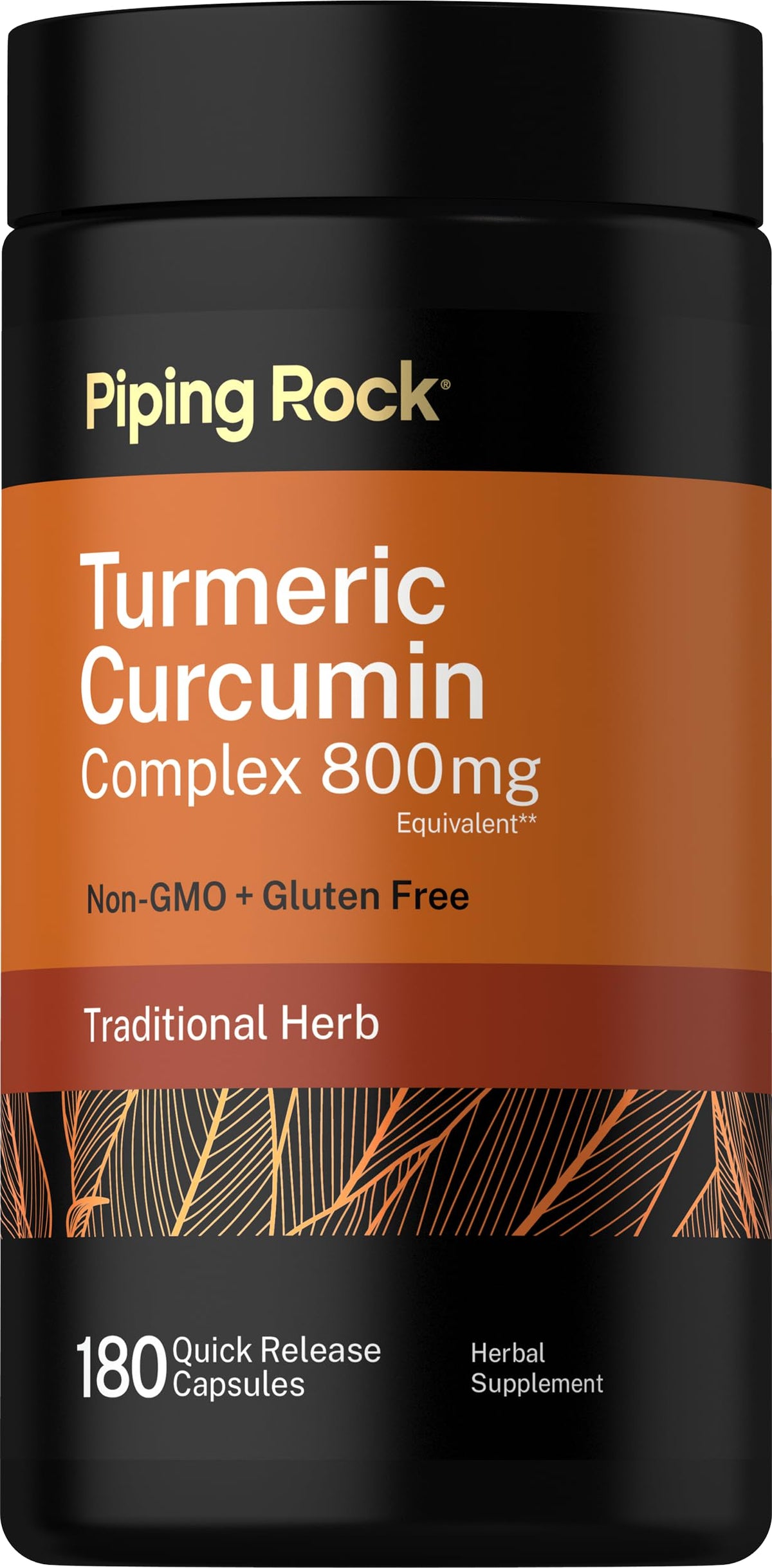 Piping Rock Turmeric Curcumin Supplement - 180 Capsules