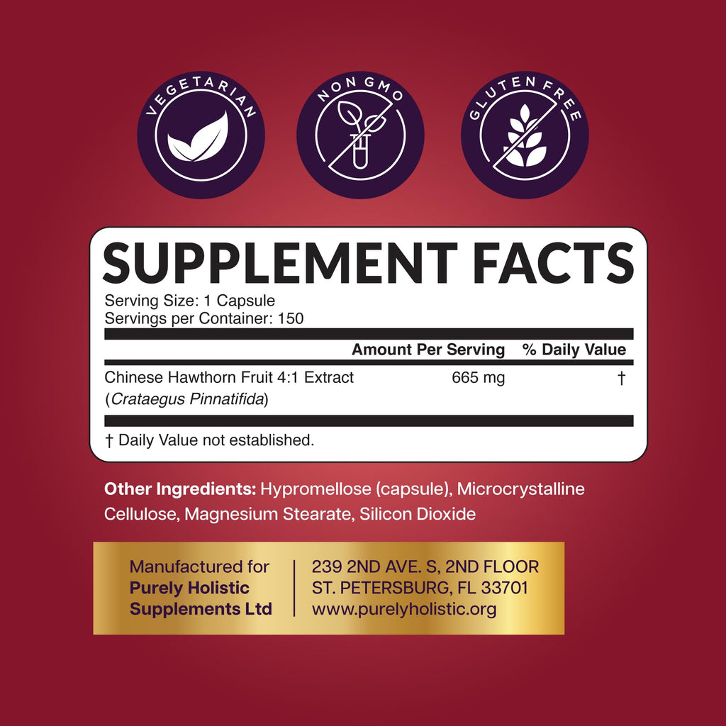 Purely Holistic Hawthorn Berry Extract 4:1 Supplement - 150 Capsules - image 7