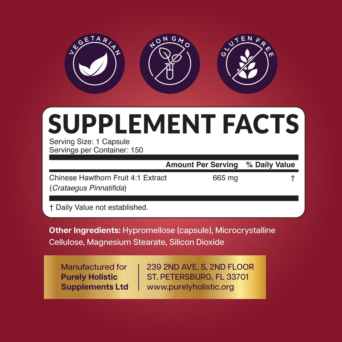 Purely Holistic Hawthorn Berry Extract 4:1 Supplement - 150 Capsules - image 7