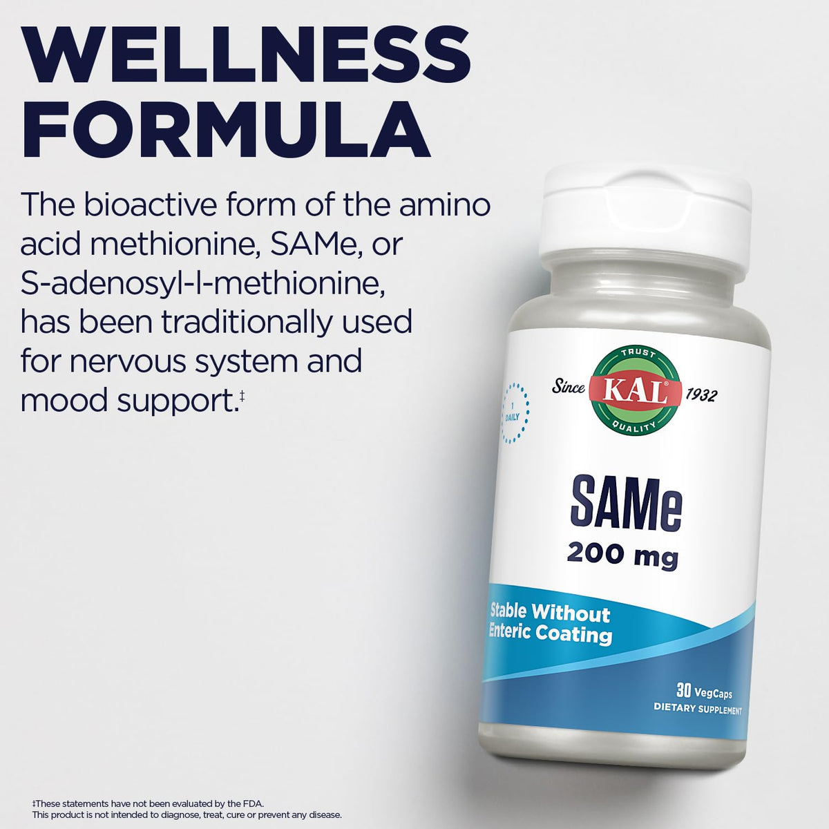 KAL SAMe 200mg Nervous System Support - 30 Vegetarian Capsules - image 5