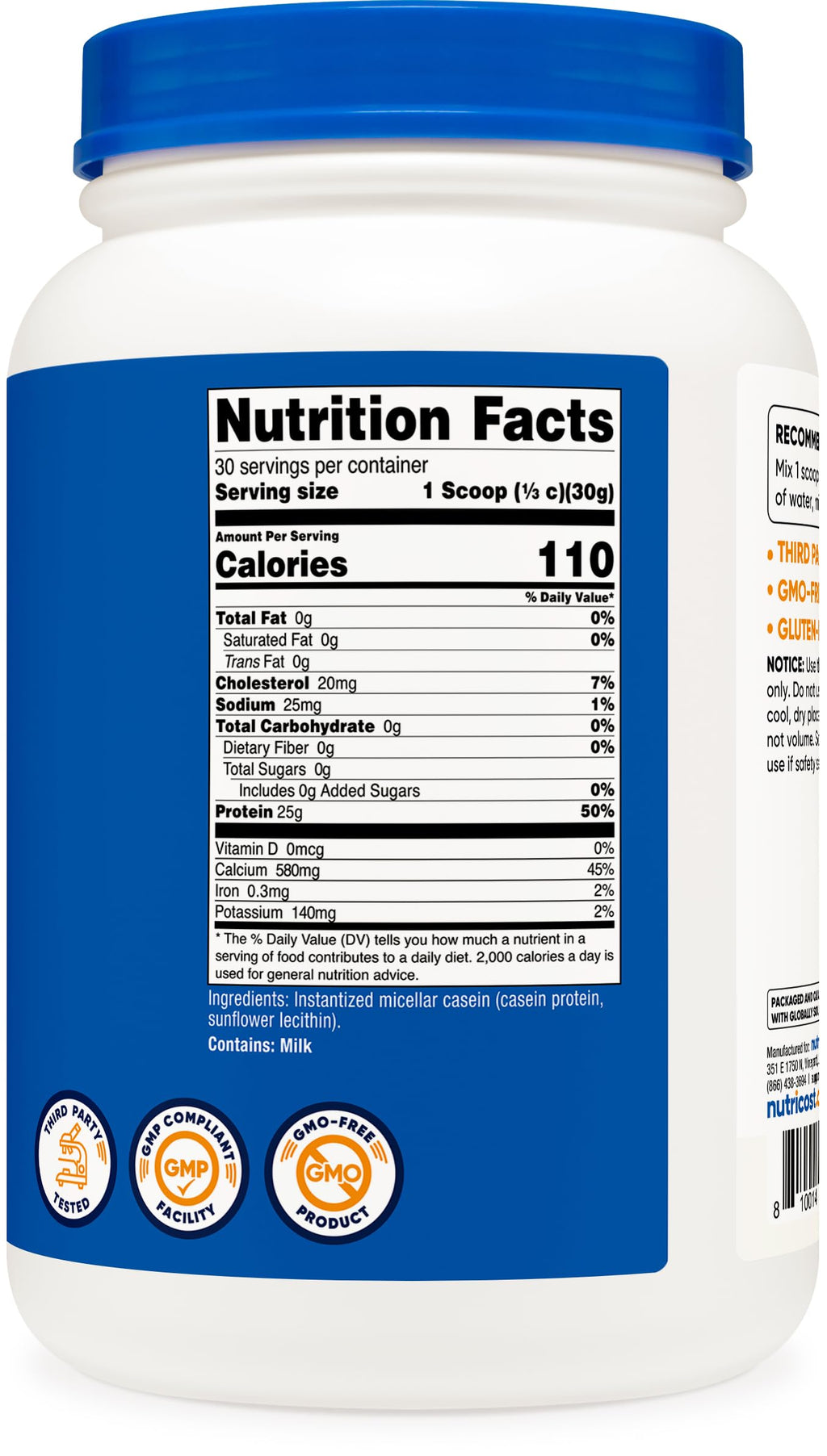 Nutricost Casein Protein Powder - 100% Micellar Casein