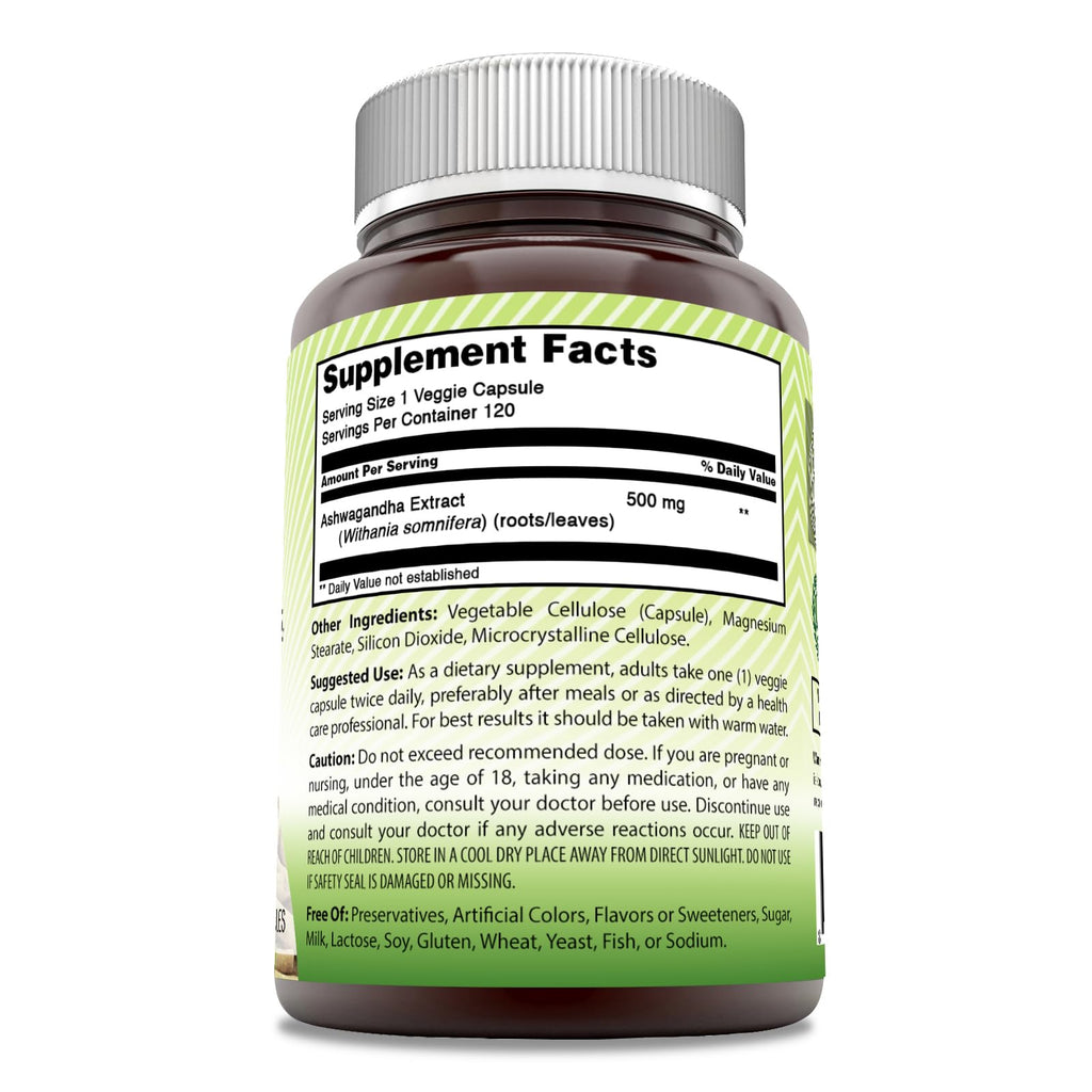 Amazing India Ashwagandha Extract 500 Mg Veggie Capsules Supplement