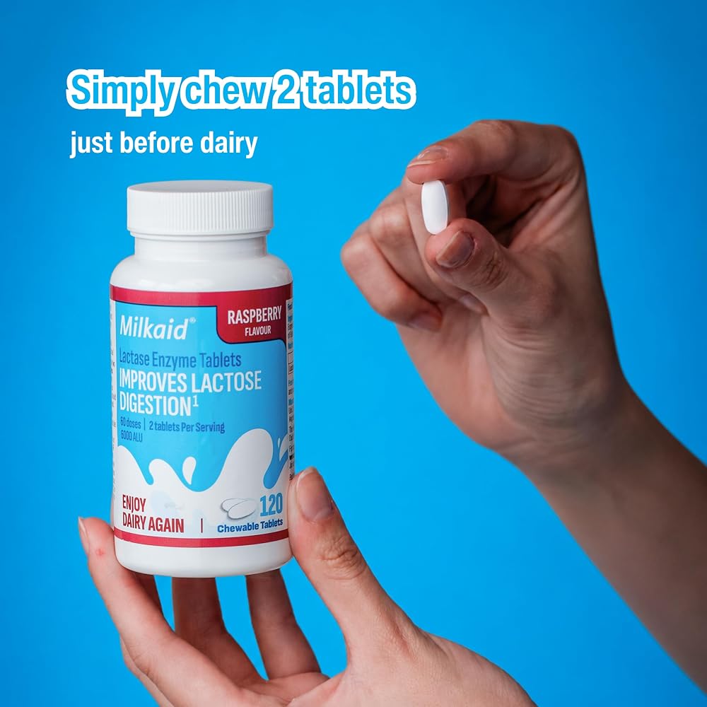 Milkaid Lactase Enzyme Chewable Tablets for Lactose Intolerance Relief