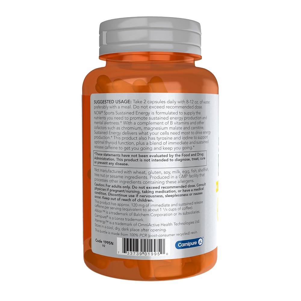 NOW Sports Sustained Energy Caffeine - 90 Vegetarian Capsules - image 3