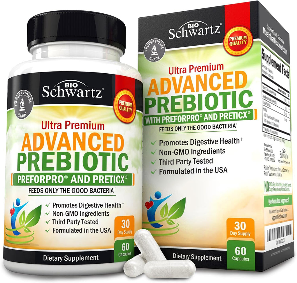 BioSchwartz Advanced Prebiotic Fiber Gut Health Supplement - 60 Capsules