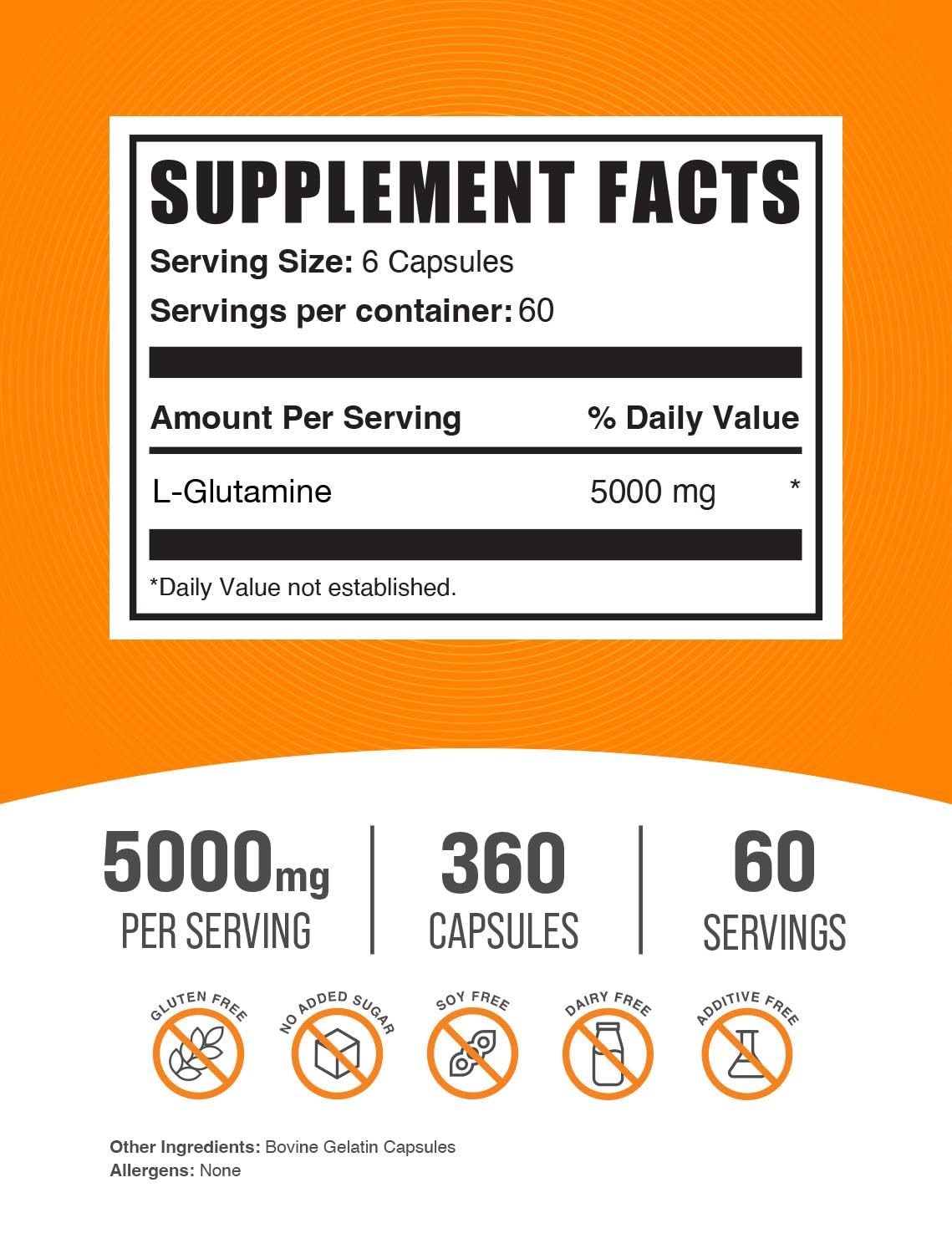 BulkSupplements L-Glutamine Capsules Amino Acid - 360 Count - image 2