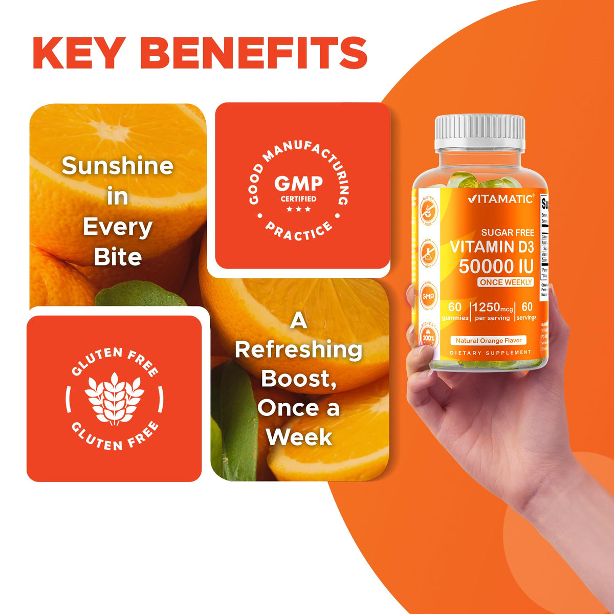 Vitamatic Vitamin D3 50,000 IU Natural Orange Flavor - 60 Gummies - image 5