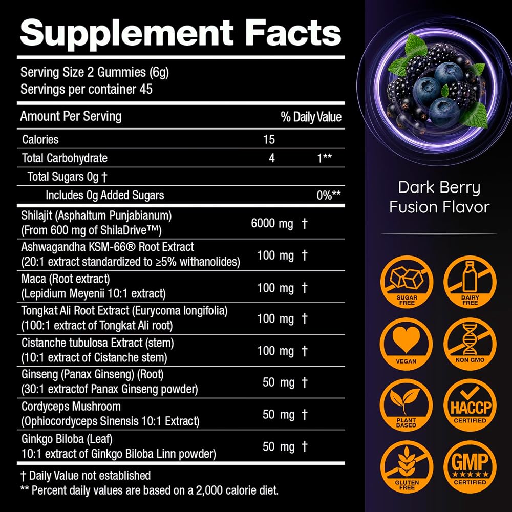 Moogǔ Organics Shilajit 6000mg Gummies Peak Male Performance - 90 Count - image 8