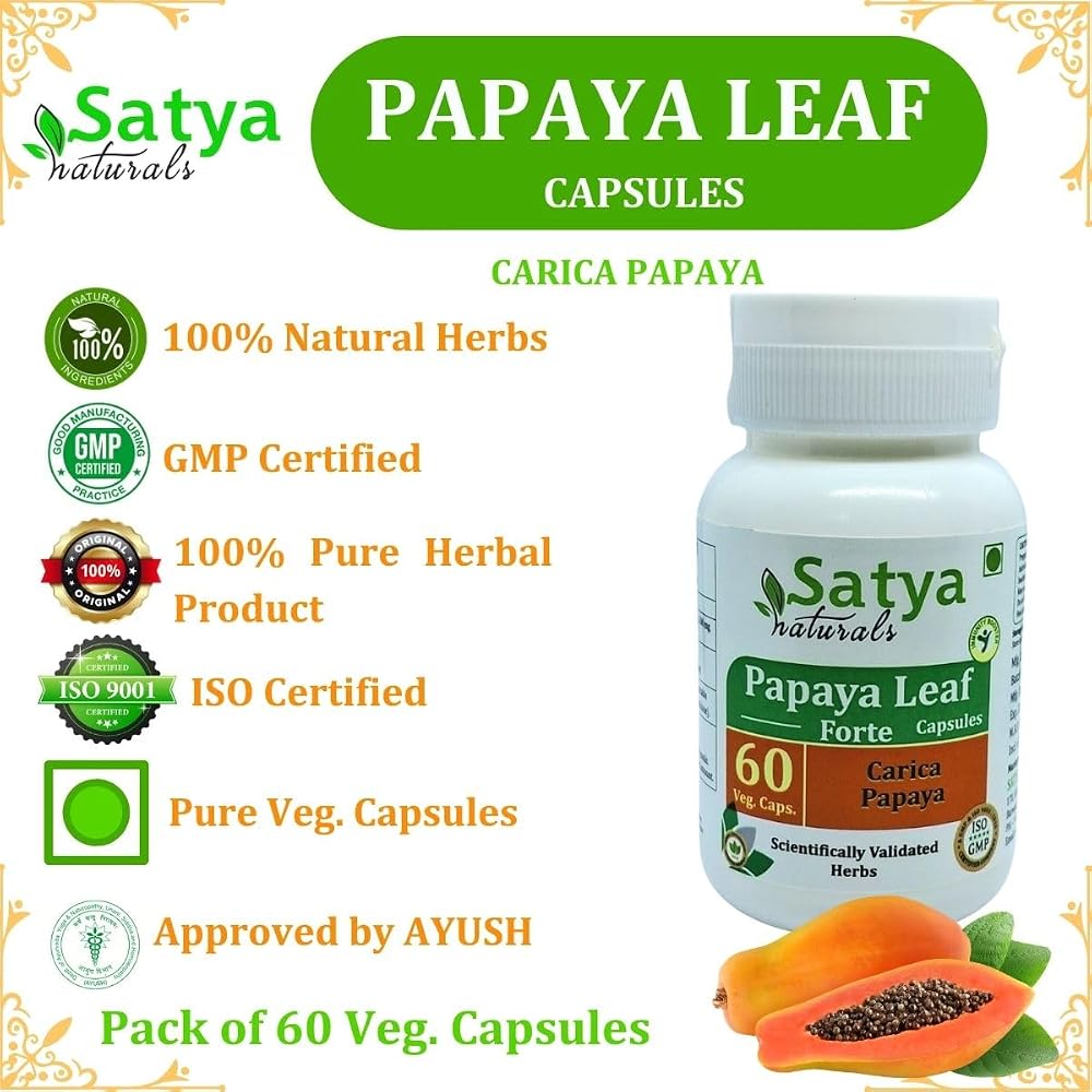 Satya Naturals Papaya Leaf Forte Capsules 500 mg. 60 Veg. Capsule