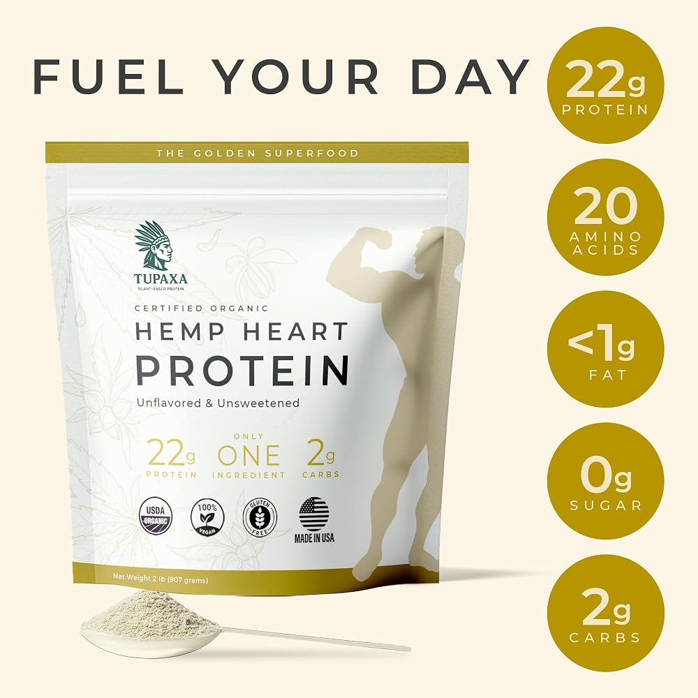 TUPAXA USDA Organic Hemp Protein Powder for Women & Men - Unflavored