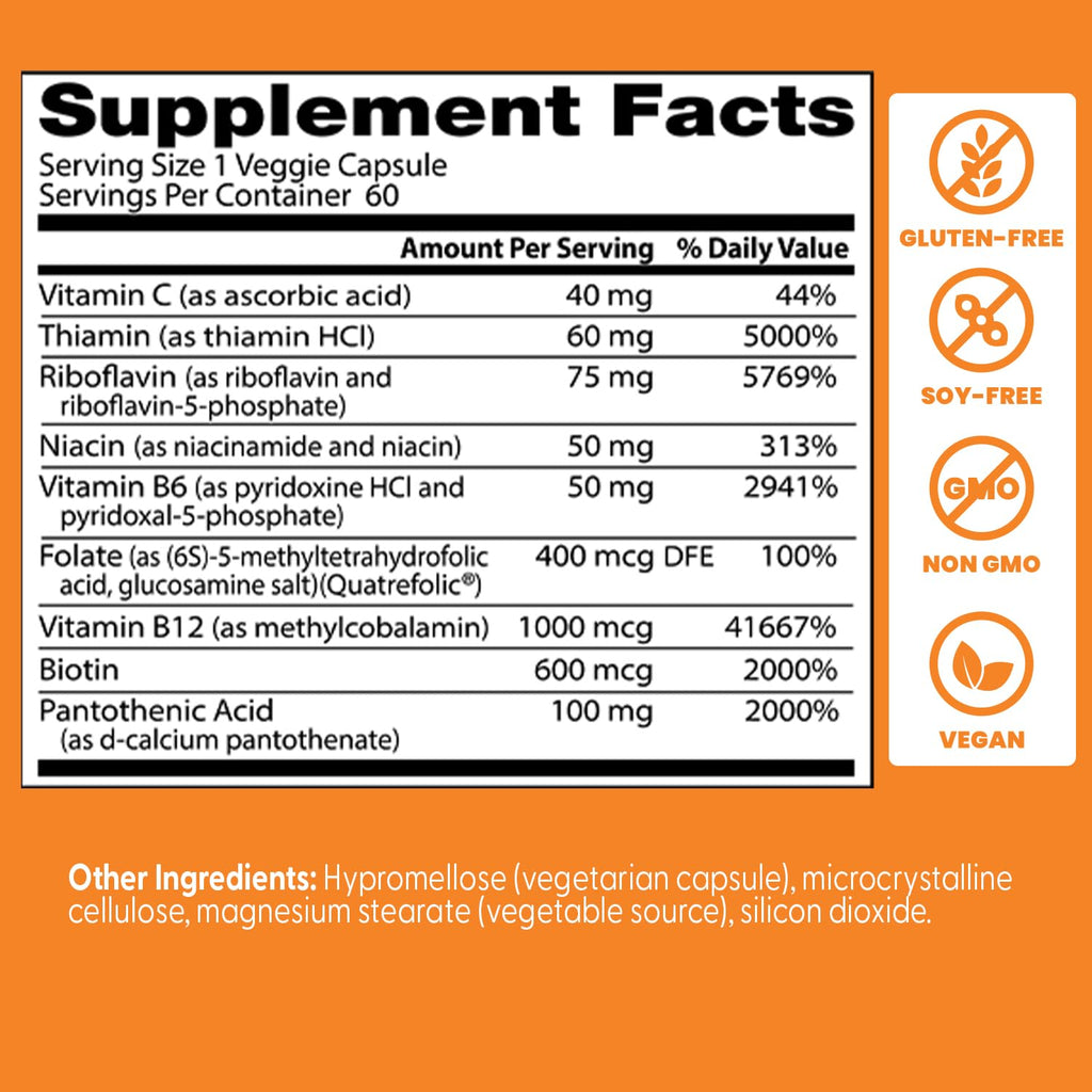 Doctor's BEST Fully Active Vitamin B Complex - 60 Vegetarian Capsules - image 3