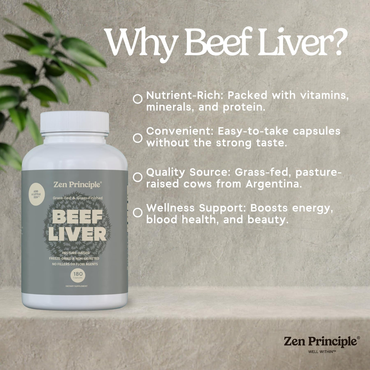 Zen Principle Grass-Fed Beef Liver Supplement - 180 Capsules - image 4