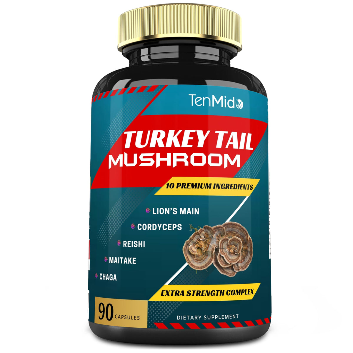 Tenmido Turkey Tail Mushroom Supplement with Lion's Mane - 90 Capsules