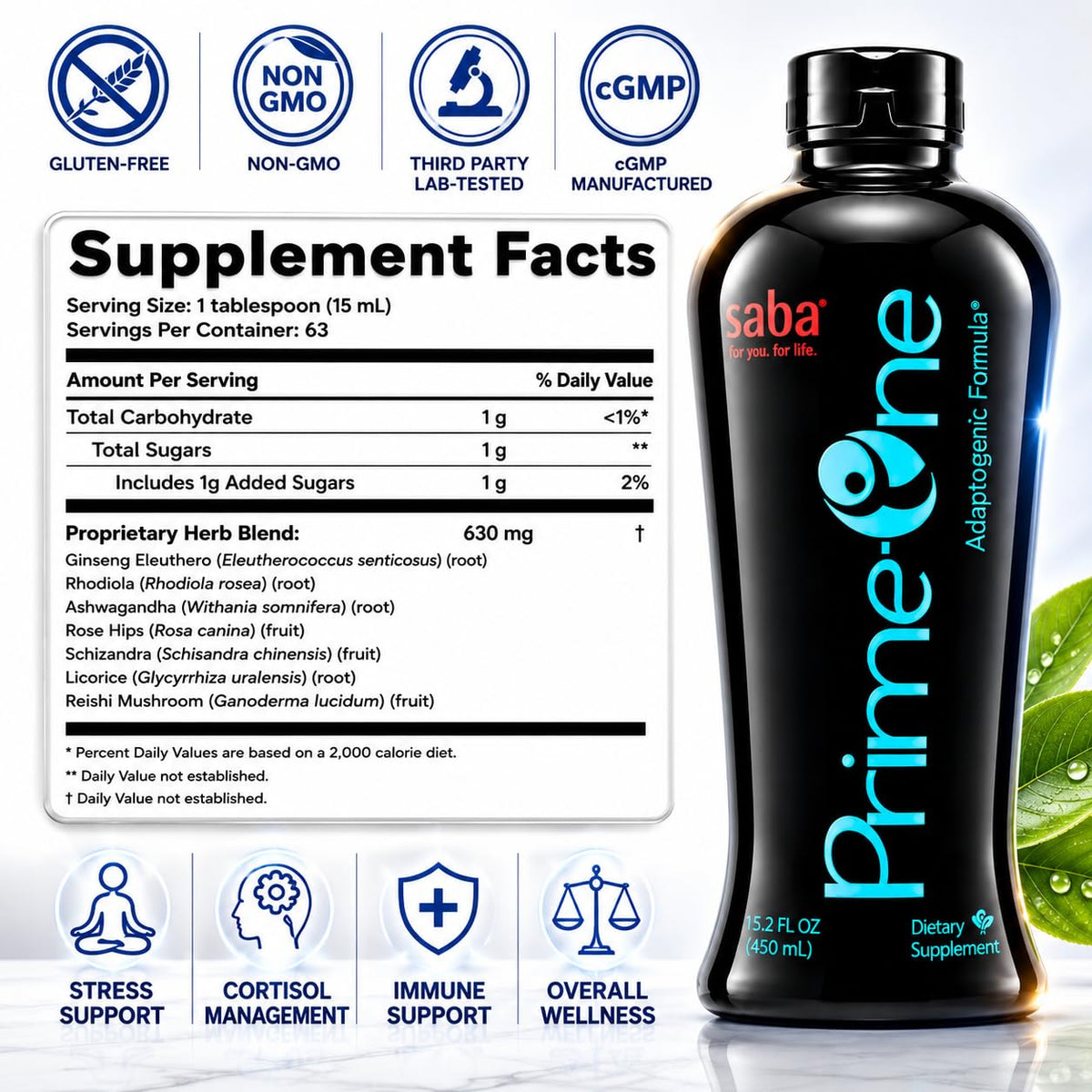 HerbFuse Saba Prime One Liquid Adaptogen Stress Support - 32 Fl Oz - image 2