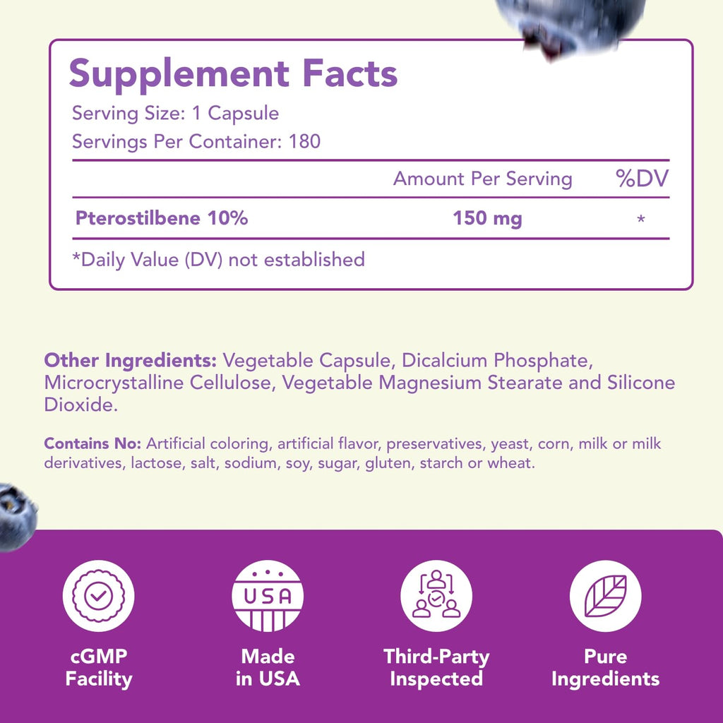 HealthyWayRx Pterostilbene 150mg Antioxidant Supplement - 180 Capsules - image 2