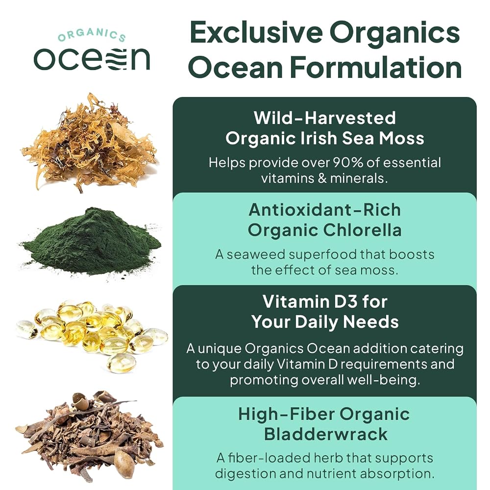 Organics Ocean Wild Sea Moss Capsules - 100% Organic Irish Sea Moss