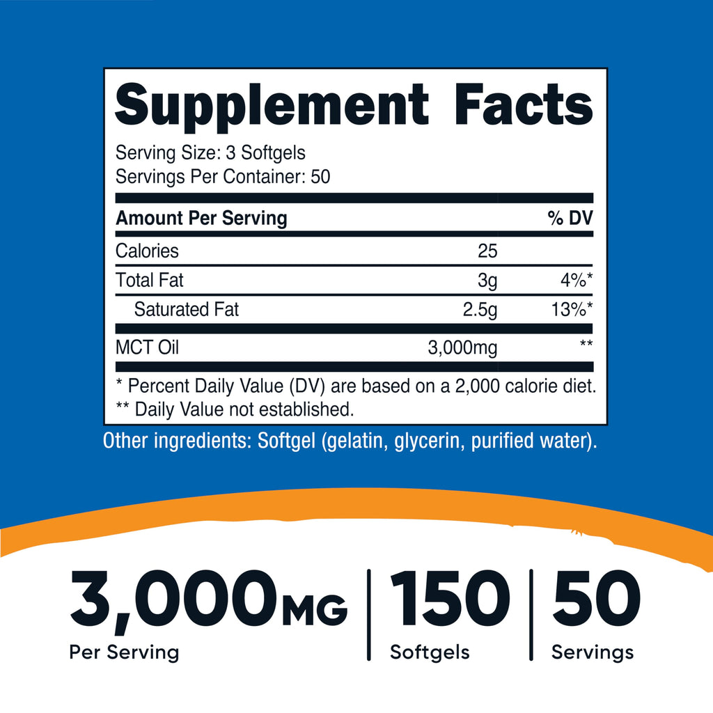 Nutricost MCT Oil Softgels 1000mg Per Each