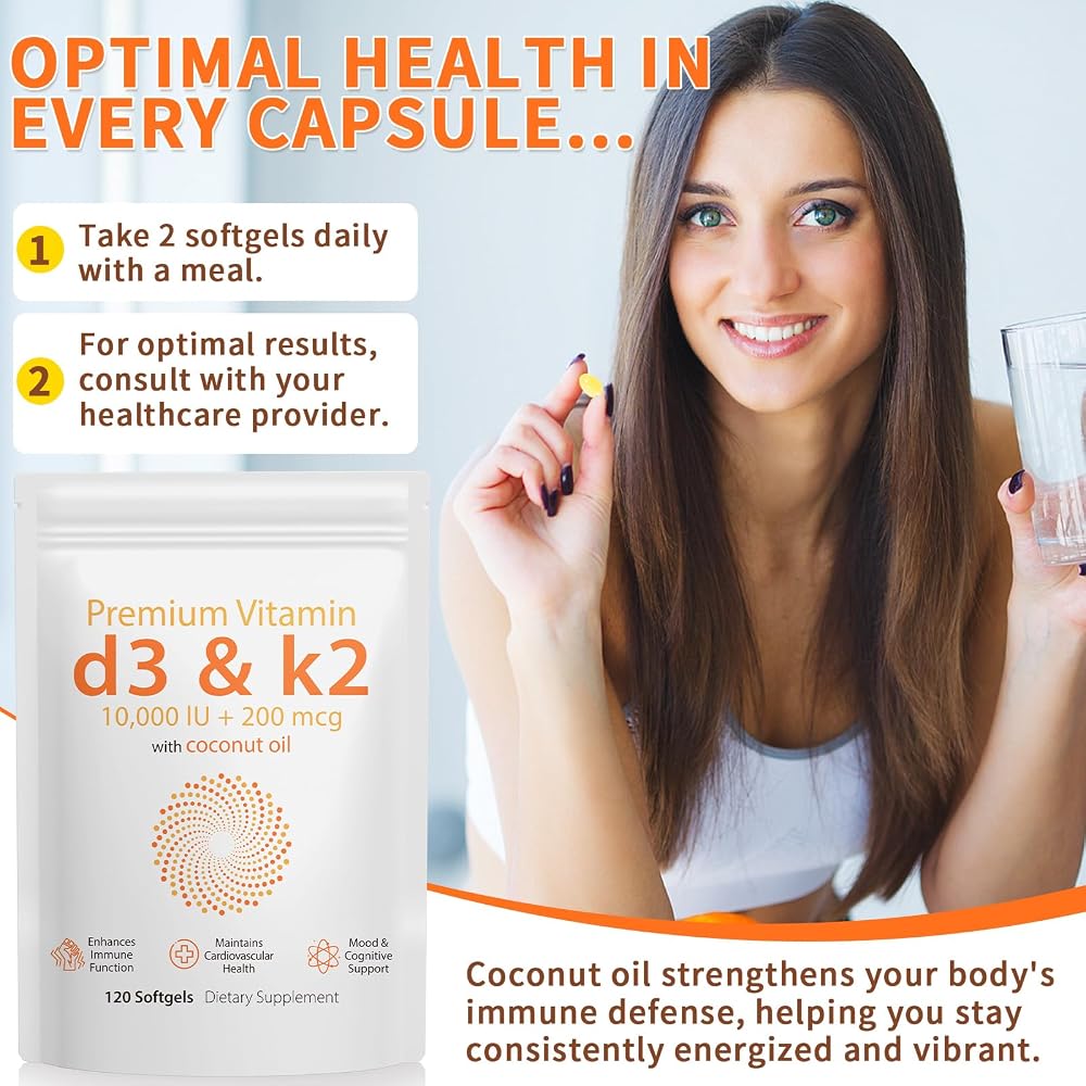 Daiasns D3 K2 Vitamin 10000 IU - 240 Virgin Coconut Oil Softgels