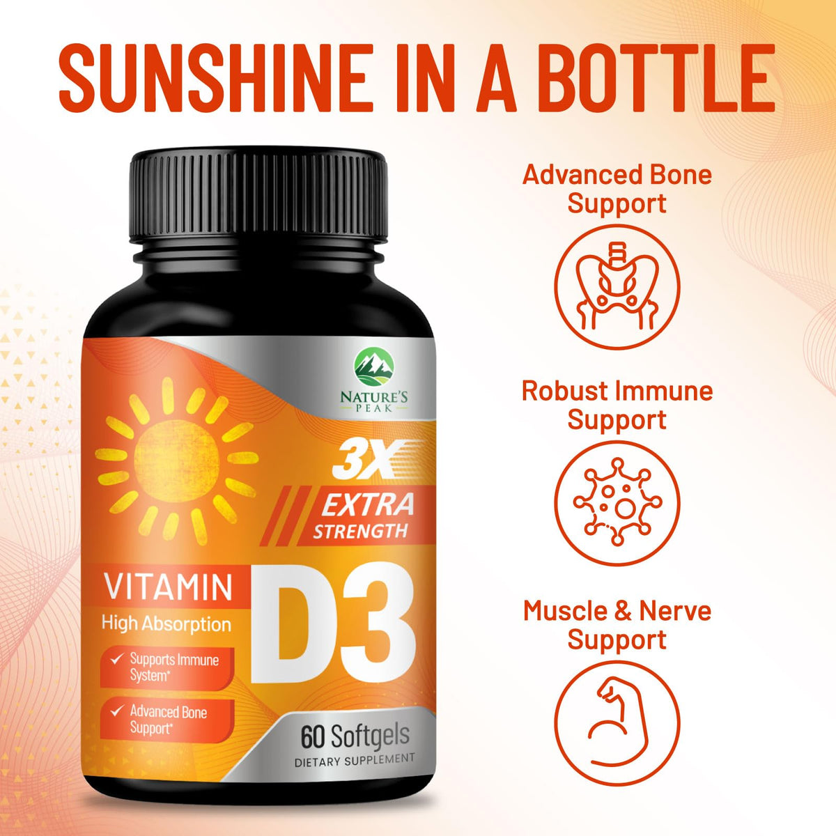 Nature's Peak Vitamin D-3 5000 IU Softgels - 60 Count - image 5