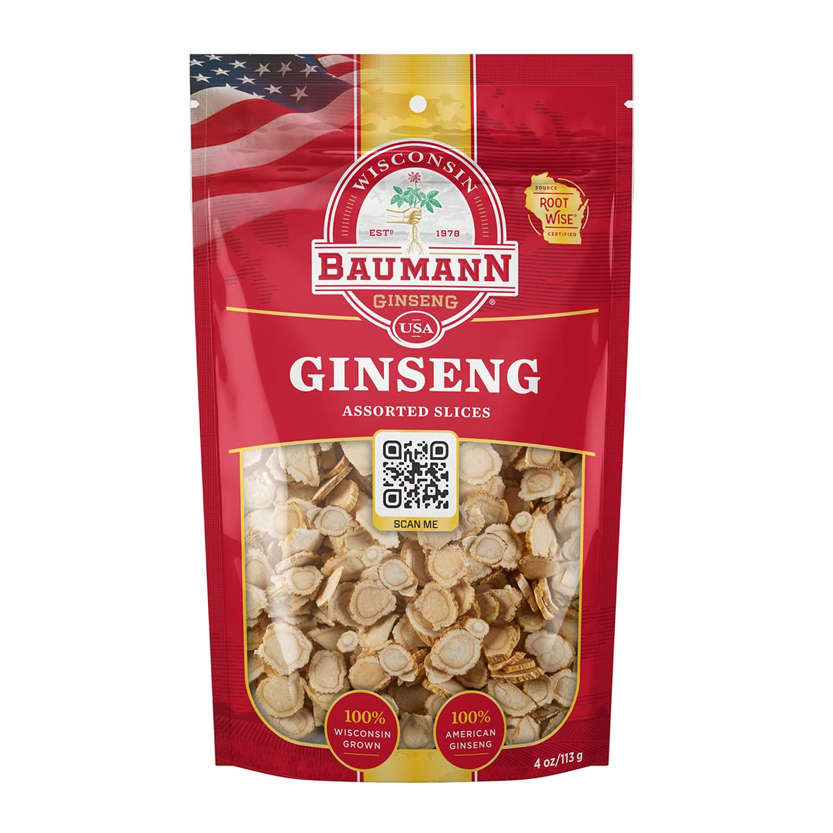 Baumann Wisconsin Ginseng Assorted Slices for Focus & Energy - 4 oz