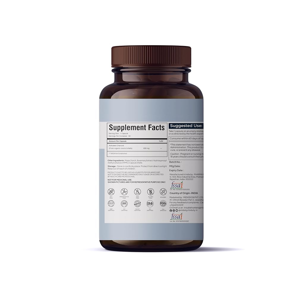 Miduty Activated Coconut Charcoal - 60 Capsules - image 3