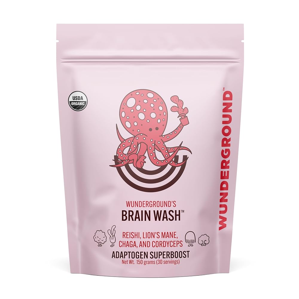 Wunderground Brain Wash Organic Mushroom Powder for Focus & Energy - 30 Servings