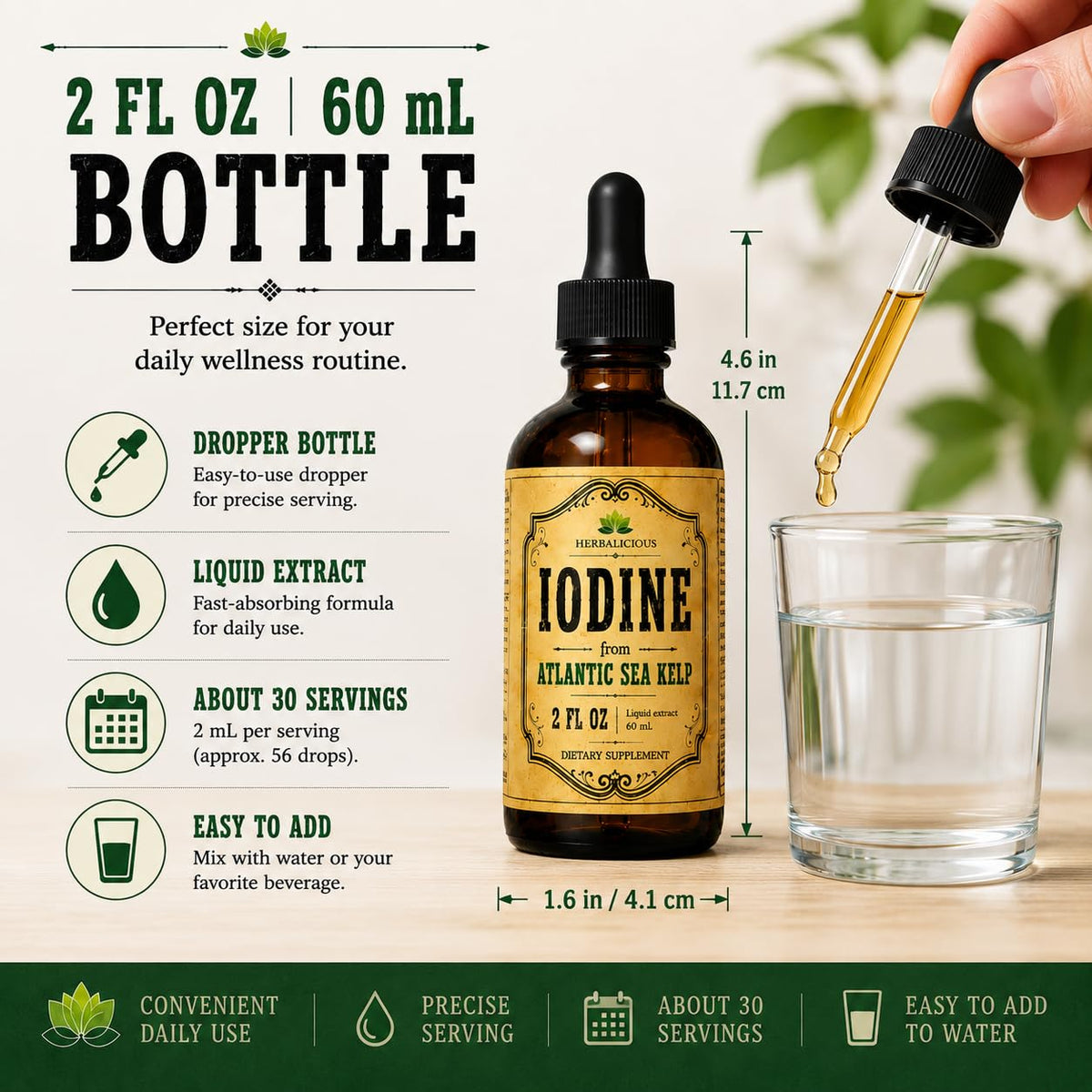 HERBALICIOUS Iodine Drops Natural Sea Kelp Thyroid Support - 2 fl oz - image 5