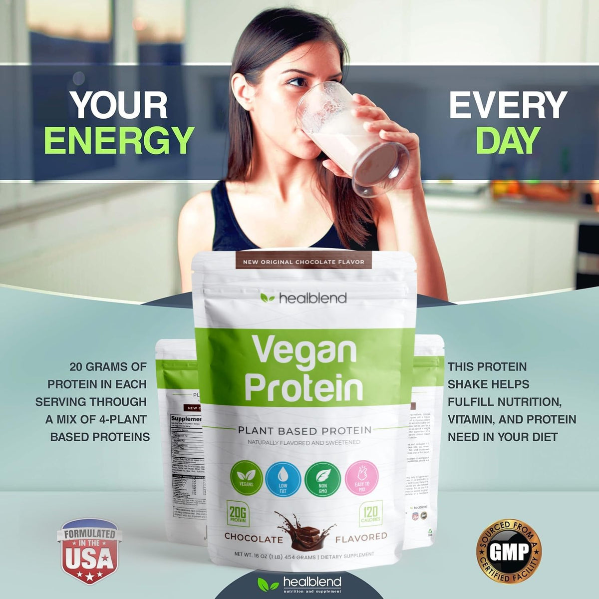 healblend Plant-Based Protein Powder Vegan - 1 Pound - image 5