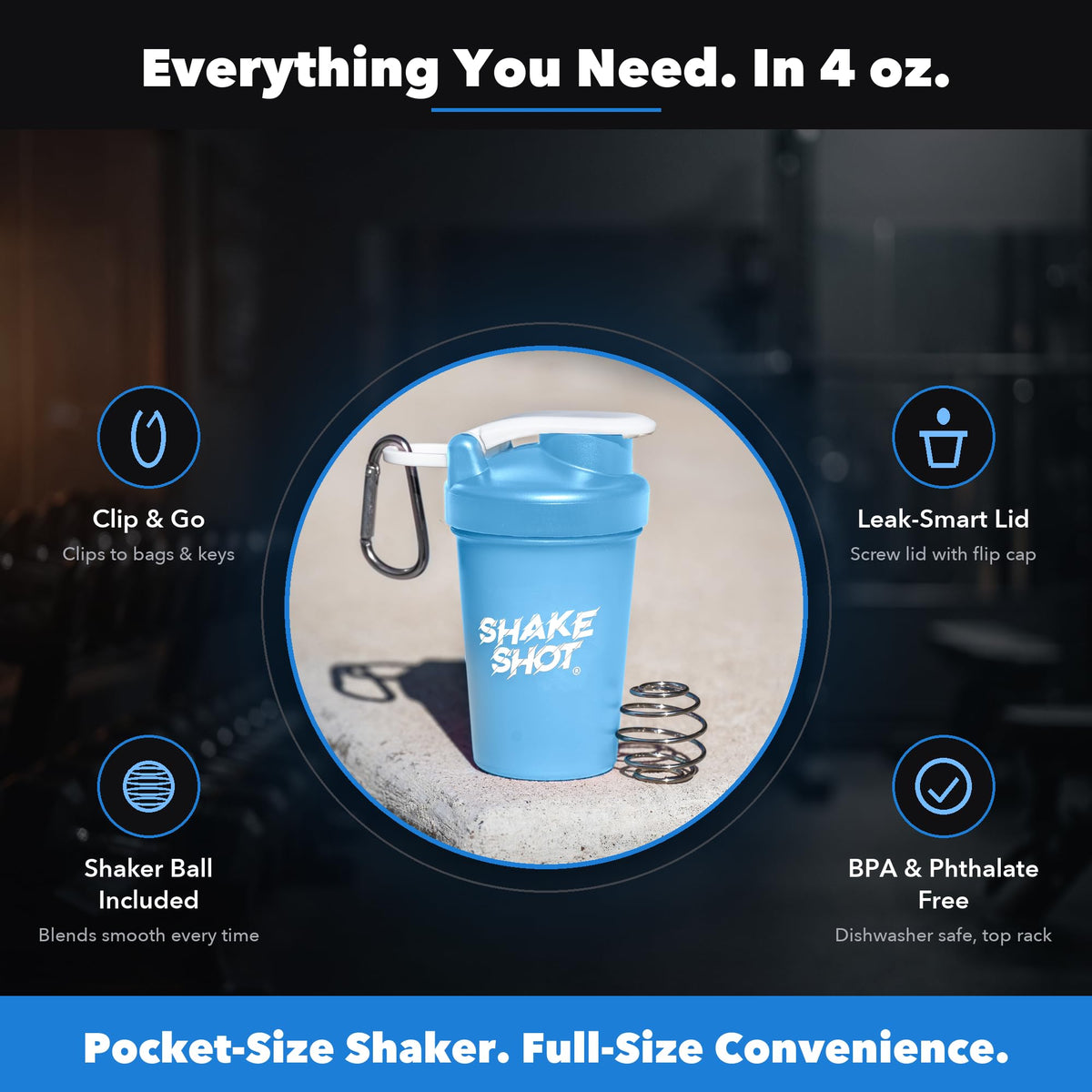 Shake Shot - 4oz (120ml) Mini Shaker Bottle for Pre Workout